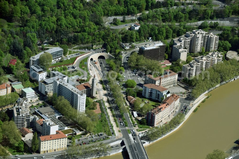 Aerial photograph Lyon - Entry and exit area of Tunnel in del la Croix-Rousse in Lyon in Auvergne Rhone-Alpes, France