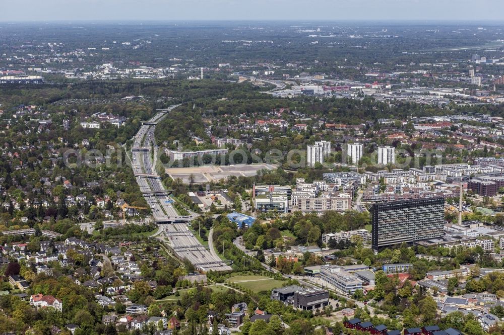 Hamburg from the bird's eye view: Entry and exit area of Elbtunnel- tunnel in Hamburg