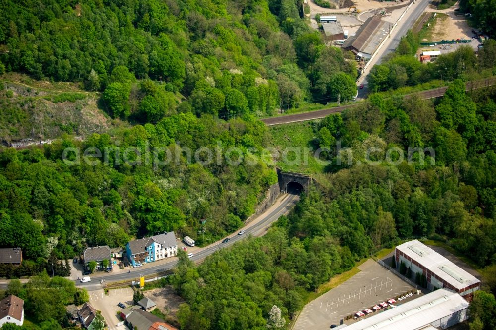 Gevelsberg from the bird's eye view: Entry and exit area of the Koelner street through the Kruiner tunnel in Gevelsberg in the state North Rhine-Westphalia