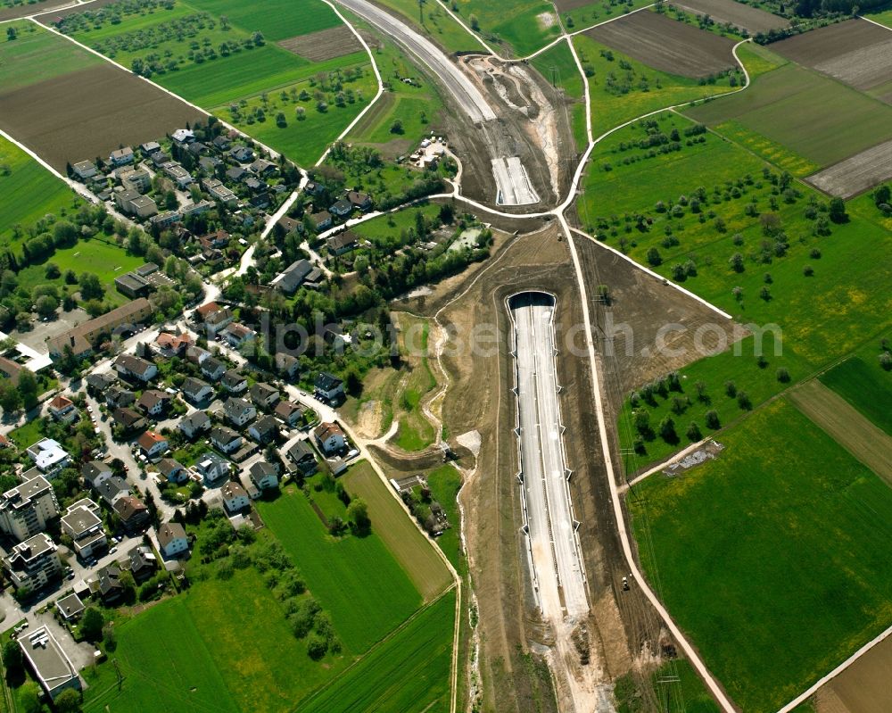 Holzheim from the bird's eye view: Entrance and exit of the tunnel structure on Bundesstrasse 10 in Holzheim in the state Baden-Wuerttemberg, Germany