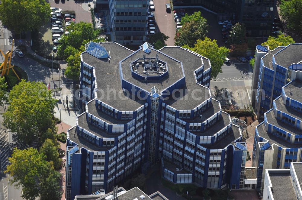 Eschborn from above - View at a wing of the Taunus Tower building complex which hosts offices of iQom Business in Eschborn