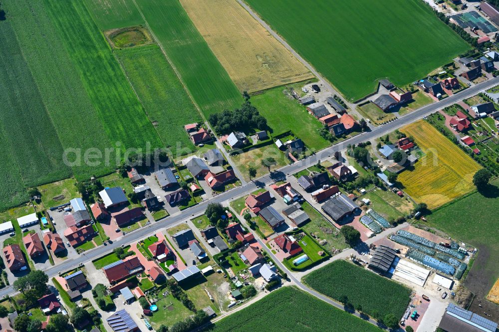 Esterwegen from above - Residential area of a single- and multi-family house settlement on the Muehlenberg street in Esterwegen in the state of Lower Saxony, Germany