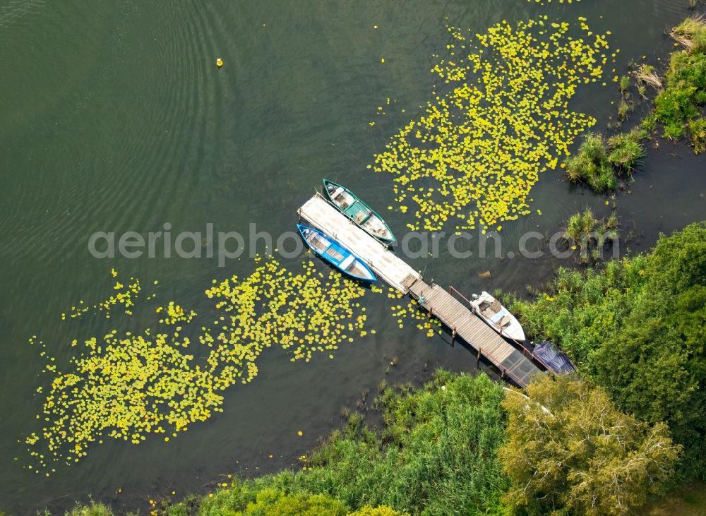 Waren (Müritz) from above - A land at riparian zones on the course of the river des Reeckkanals in Waren (Mueritz) in the state Mecklenburg - Western Pomerania