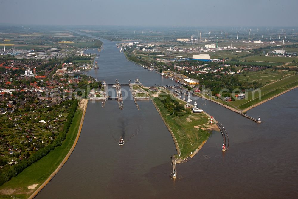 Brunsbüttel from the bird's eye view: View of the entry of the Kiel Canal in Brunsbuettel in the state Schleswig-Holstein