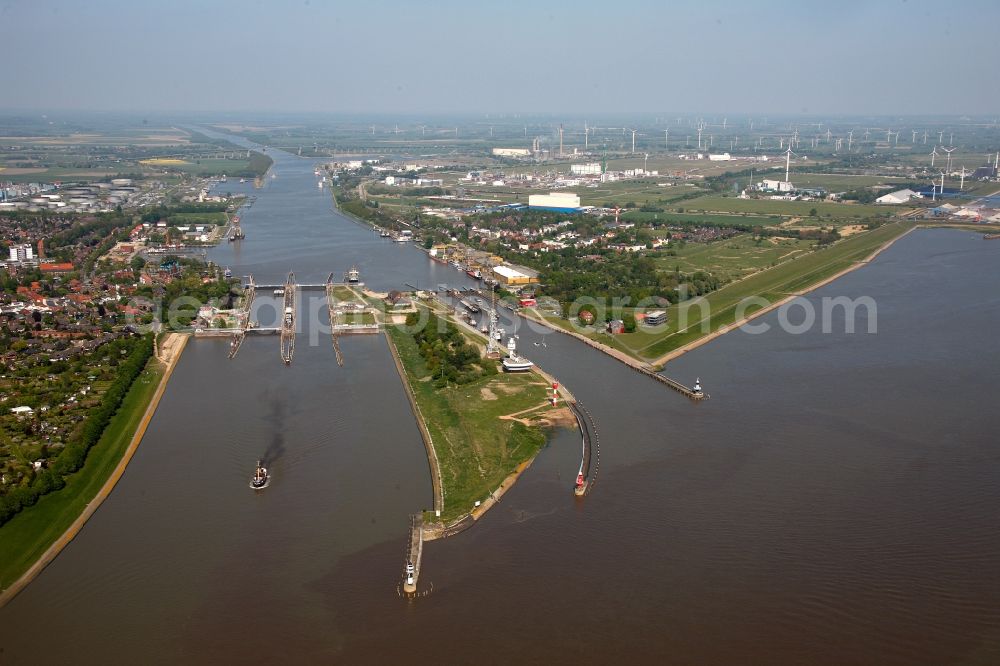 Aerial image Brunsbüttel - View of the entry of the Kiel Canal in Brunsbuettel in the state Schleswig-Holstein