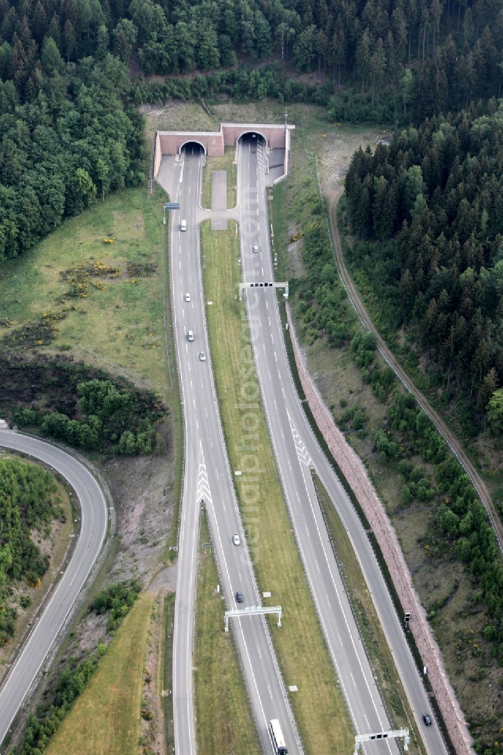 Aerial image Oberhof - Entrance to the tube Rennsteigtunnel the motorway BAB A71 near Oberhof in Thuringia