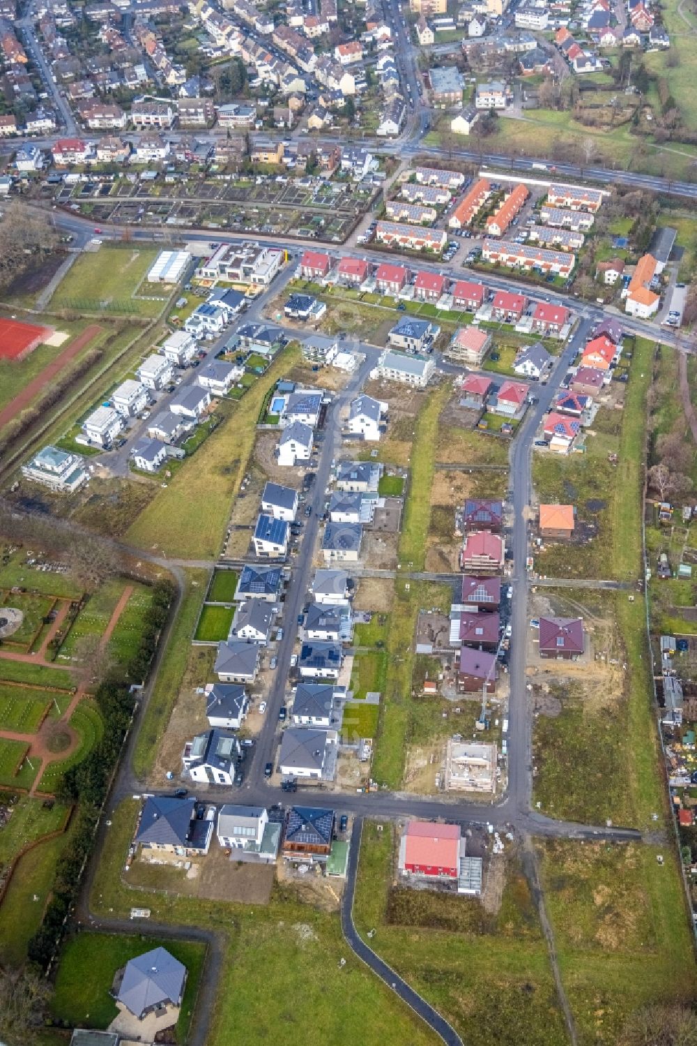 Hamm from the bird's eye view: Residential area of a??a??a single-family housing estate on Beisenkamp in Hamm at Ruhrgebiet in the state North Rhine-Westphalia, Germany