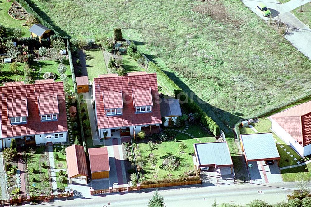 Eberswalde-Lichterfelde / Brandenburg from the bird's eye view: Einfamilienhausneubausiedlung im Stadtteil Lichterfelde von Eberswalde in Brandenburg. (Objekt 36559 in der Mozartstraße / Ecke Händelstraße)