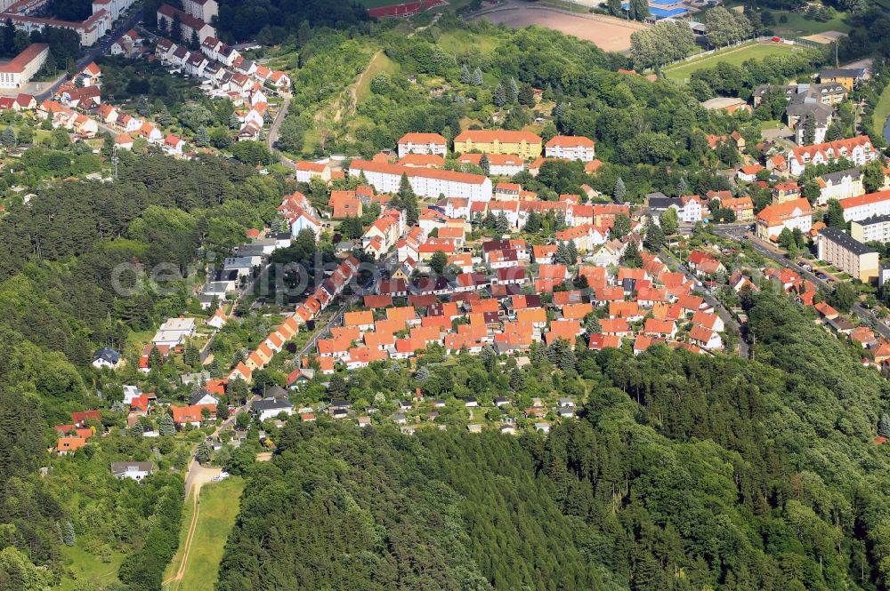 Eisenach from above - There is a residential area with a large number of single-family homes between the streets on Ramsberg and Friemarstrasse