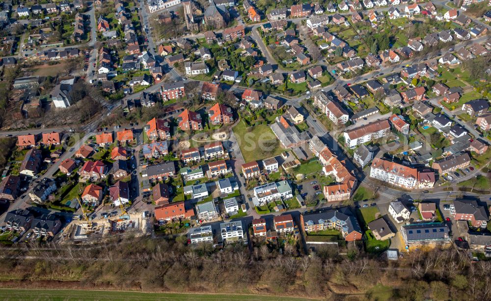 Holsterhausen from the bird's eye view: Detached house - residential area in the form of a row house settlement in Holsterhausen at Ruhrgebiet in the state North Rhine-Westphalia, Germany