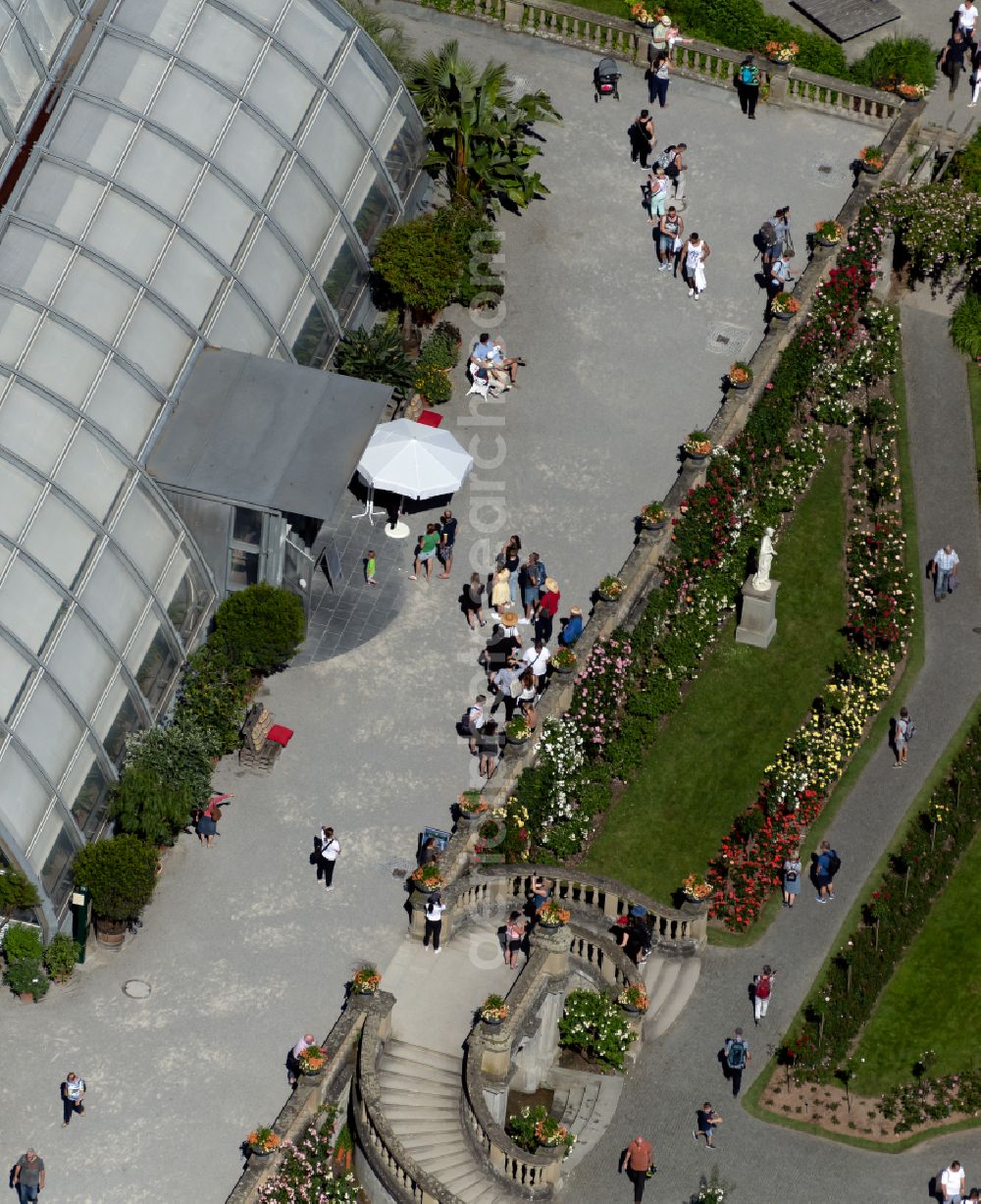 Aerial photograph Insel Mainau - Entrance to the palm house on the island of Mainau on Lake Constance in the state Baden-Wuerttemberg, Germany