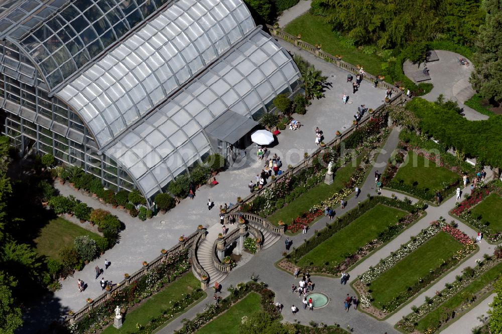 Insel Mainau from above - Entrance to the palm house on the island of Mainau on Lake Constance in the state Baden-Wuerttemberg, Germany