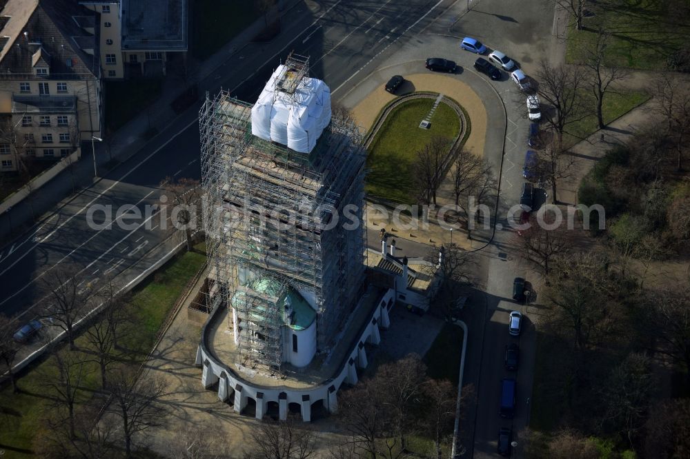 Aerial photograph Leipzig - Rehabilitation works of the Russian - Orthodox Memorial Church in Leipzig in Saxony