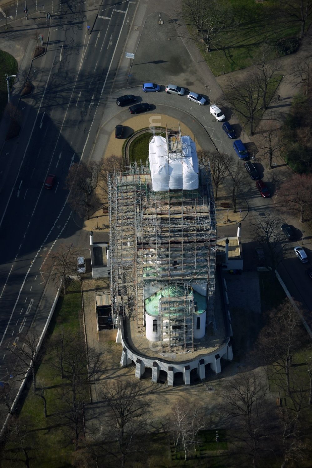 Leipzig from above - Rehabilitation works of the Russian - Orthodox Memorial Church in Leipzig in Saxony