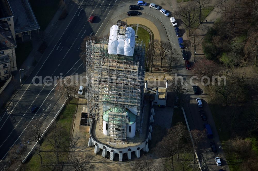 Leipzig from the bird's eye view: Rehabilitation works of the Russian - Orthodox Memorial Church in Leipzig in Saxony