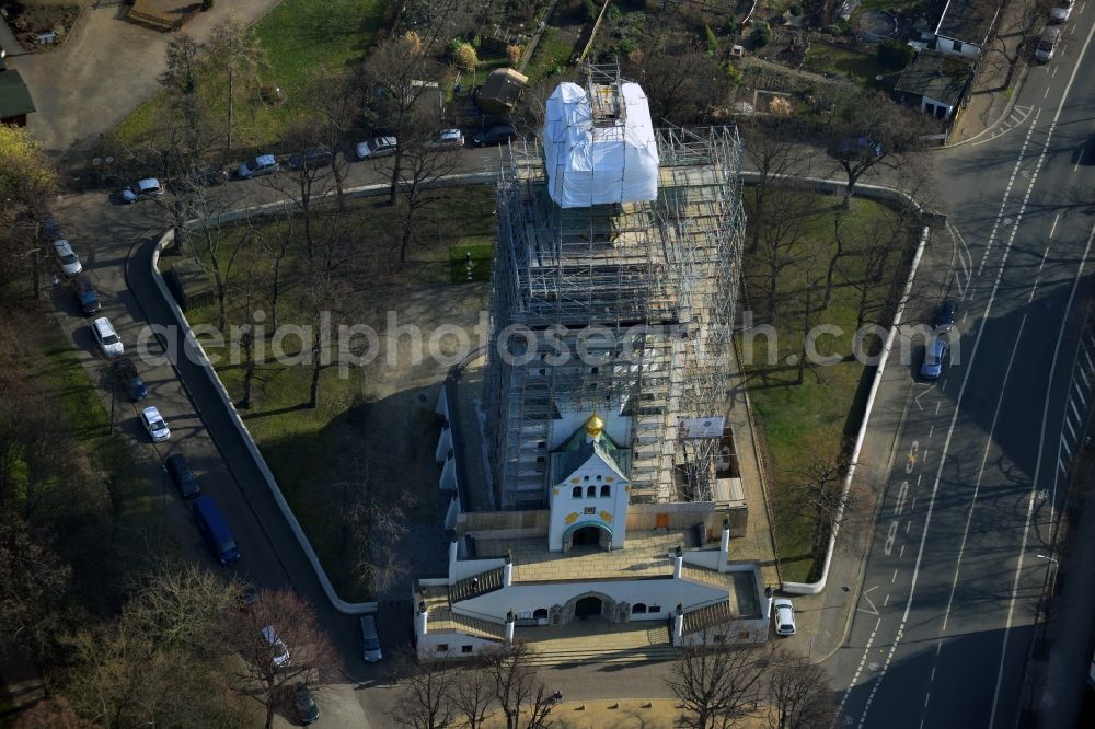 Aerial image Leipzig - Rehabilitation works of the Russian - Orthodox Memorial Church in Leipzig in Saxony