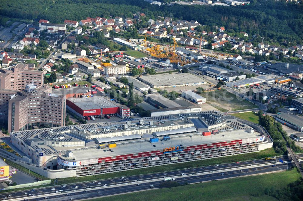 Weiterstadt from above - Blick auf das Einkaufs- und Geschäftszentrum LOOP5 Shopping Centre an der Gutenbergstraße 5 in 64331 Weiterstadt an der Autobahn A5 Ausfahrt Weiterstadt. The shopping and business center LOOP5.