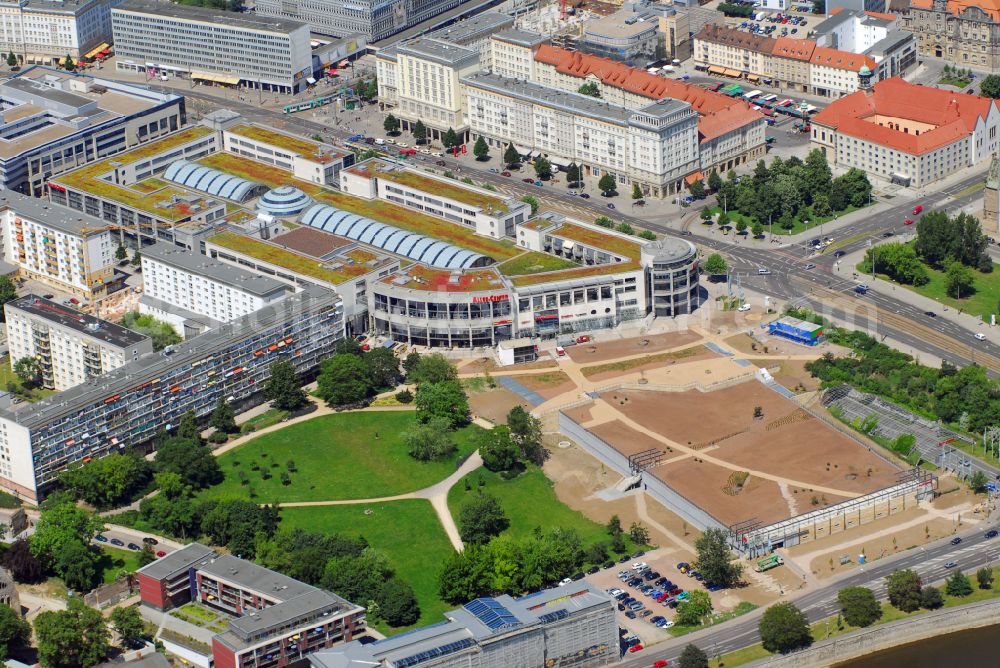 Magdeburg from above - Building of the shopping center Allee-Center Magdeburg on street Ernst-Reuter-Allee in the district Zentrum in Magdeburg in the state Saxony-Anhalt, Germany