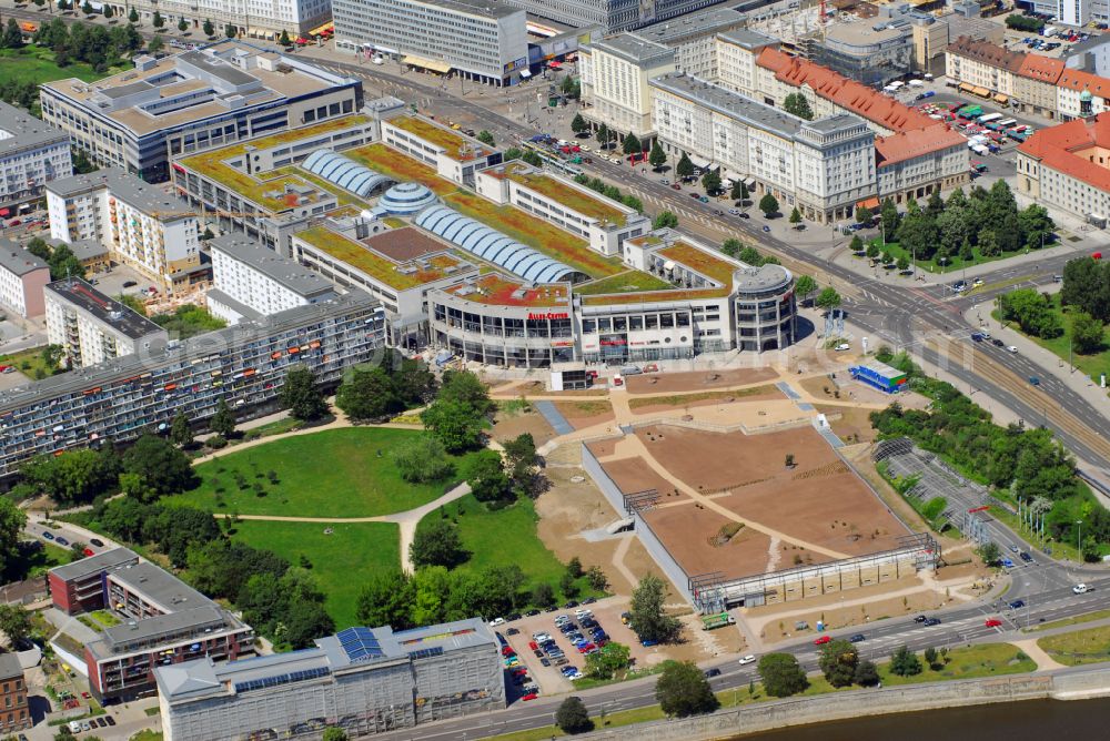 Aerial image Magdeburg - Building of the shopping center Allee-Center Magdeburg on street Ernst-Reuter-Allee in the district Zentrum in Magdeburg in the state Saxony-Anhalt, Germany