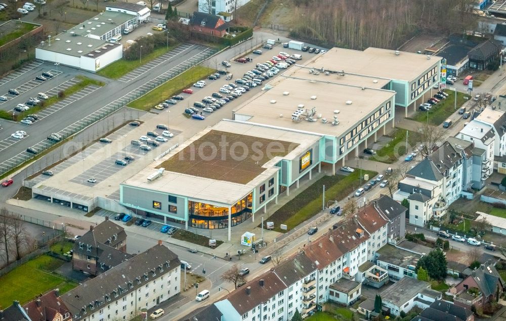 Aerial image Bochum - Building of the shopping center on Castroper Strasse in the district Bochum Mitte in Bochum in the state North Rhine-Westphalia, Germany