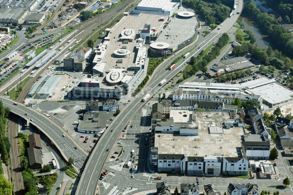 Wetzlar from above - Building of the shopping center COLORADEN on Bahnhofstrasse in Wetzlar in the state Hesse, Germany