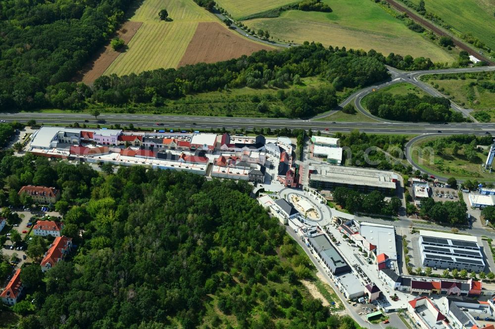 Aerial image Wustermark - Building of the shopping center Designer Outlet Berlin in Wustermark in the state Brandenburg, Germany