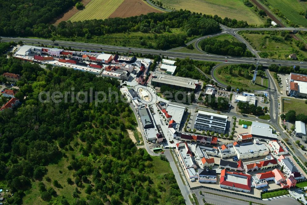 Aerial photograph Wustermark - Building of the shopping center Designer Outlet Berlin in Wustermark in the state Brandenburg, Germany