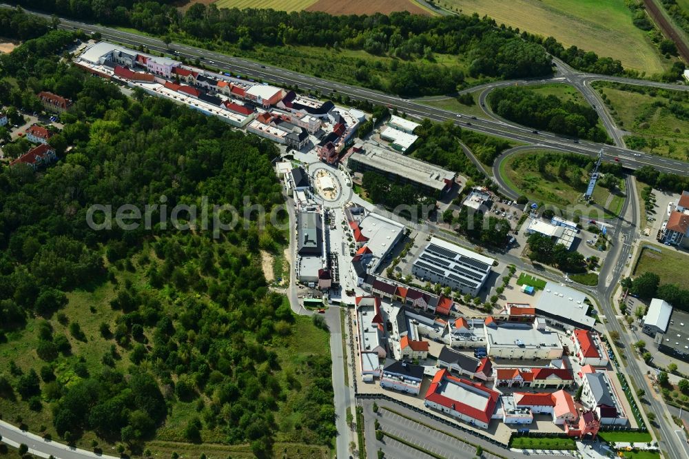 Wustermark from above - Building of the shopping center Designer Outlet Berlin in Wustermark in the state Brandenburg, Germany