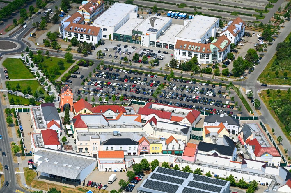 Aerial image Wustermark - Building of the shopping center Designer Outlet Berlin in Wustermark in the state Brandenburg, Germany