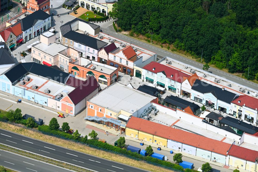 Wustermark from above - Building of the shopping center Designer Outlet Berlin in Wustermark in the state Brandenburg, Germany