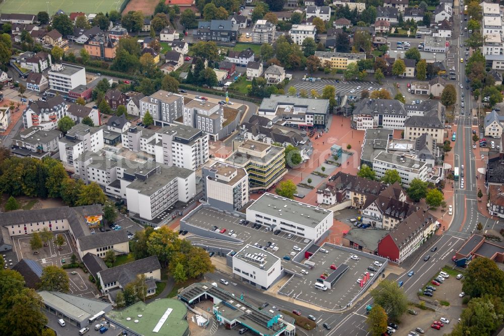 Kreuztal from above - Building of the shopping center Dornseifer Grandstuecks- and Beteiligungs GmbH & Co. KG in Kreuztal in the state North Rhine-Westphalia, Germany