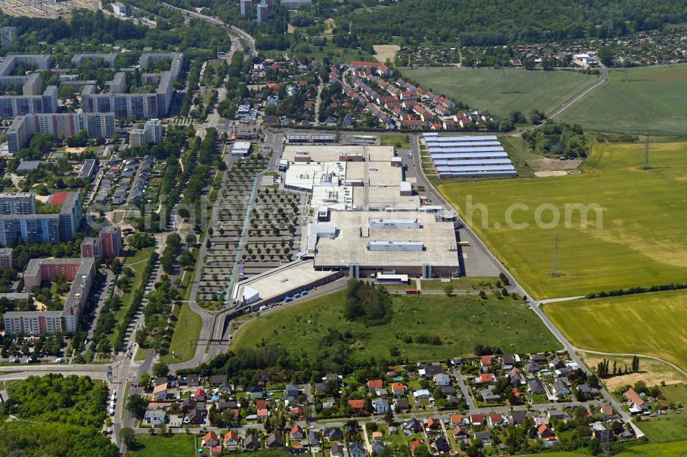 Aerial image Eiche - Building of the shopping center Eiche of Unibail-Rodamco Germany GmbH on Landsberger Chaussee corner Hellersdorfer Weg in Eiche in the state Brandenburg, Germany