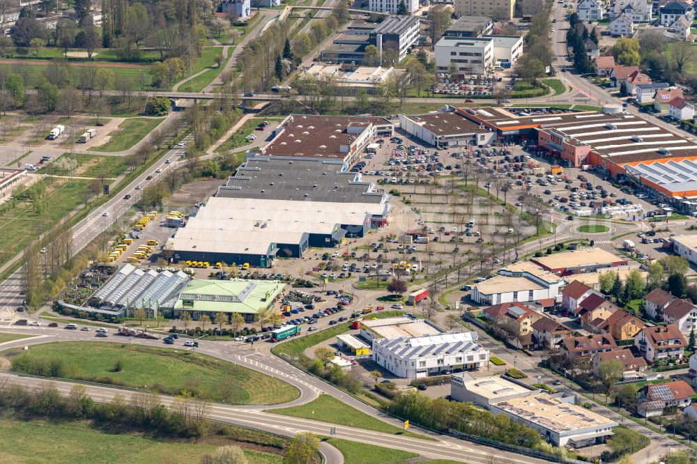 Aerial image Lahr/Schwarzwald - Building of the shopping center Einkaufsmaerkte on Goetzmann in Lahr/Schwarzwald in the state Baden-Wurttemberg, Germany