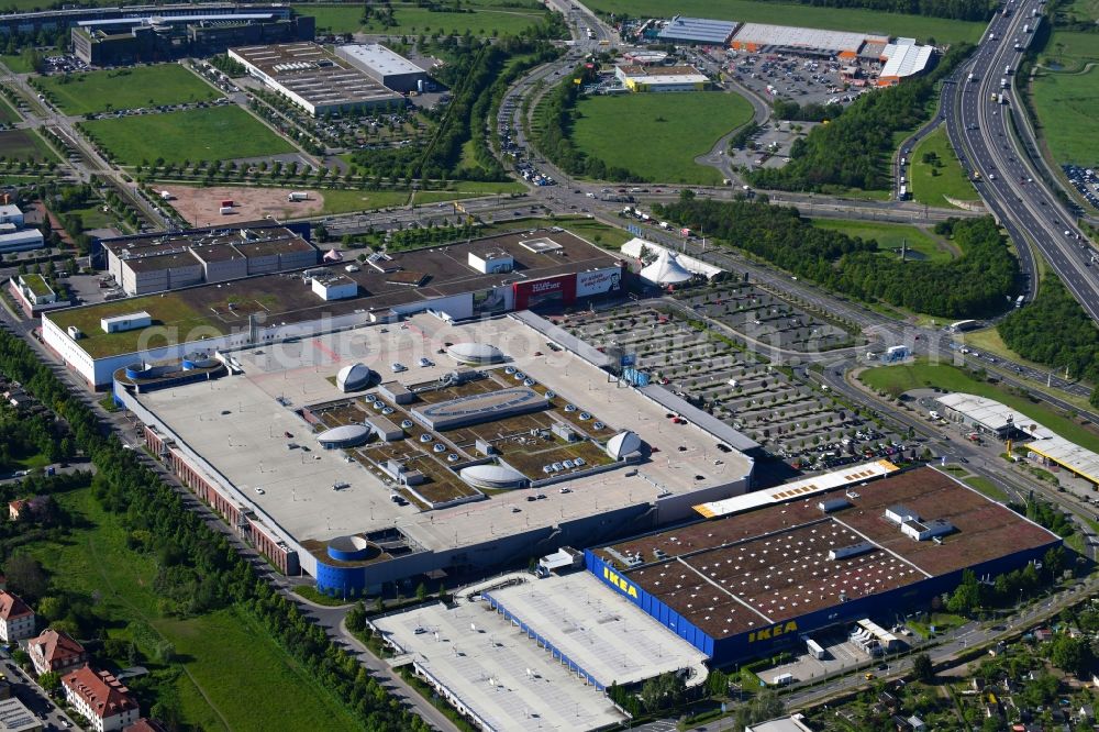 Aerial image Dresden - Building of the shopping center ELBEPARK Dresden on Peschelstrasse in Dresden in the state Saxony, Germany