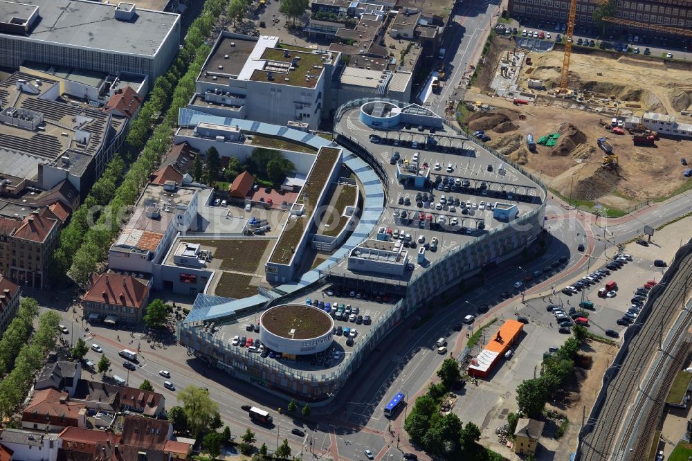 Erlangen from above - Building of the shopping center ERLANGEN ARCADEN in Erlangen in the state Bavaria, Germany