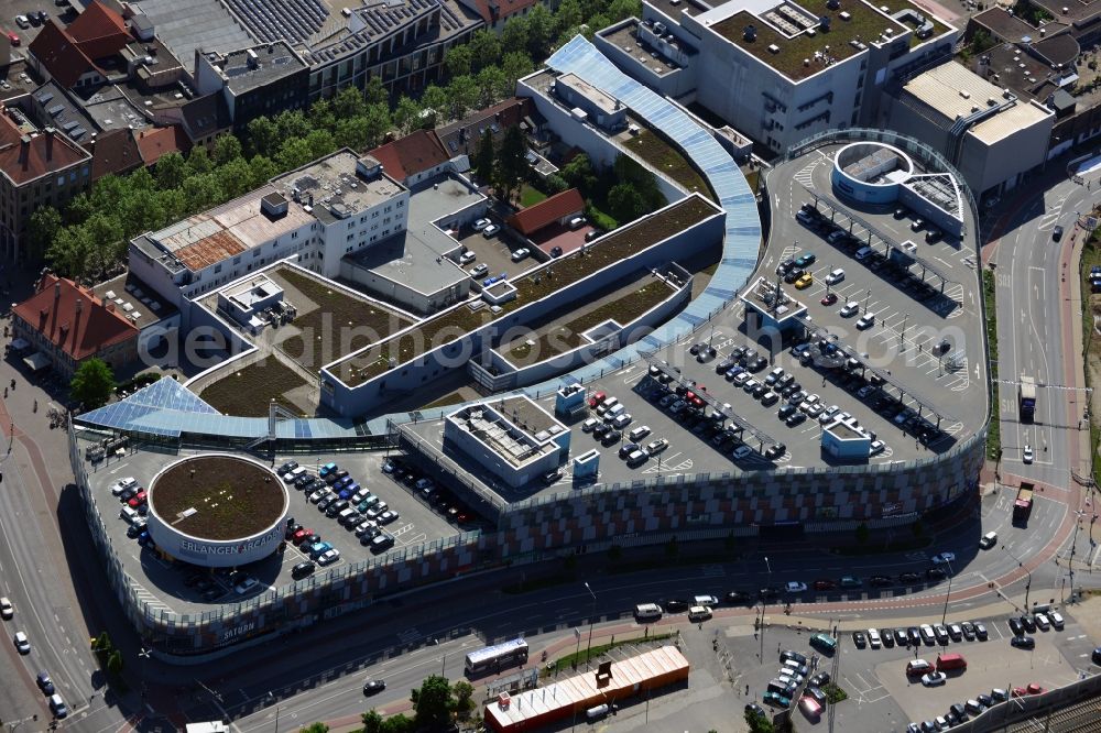 Erlangen from the bird's eye view: Building of the shopping center ERLANGEN ARCADEN in Erlangen in the state Bavaria, Germany