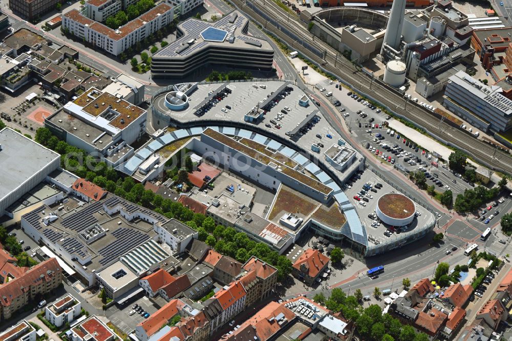 Erlangen from the bird's eye view: Building of the shopping center ERLANGEN ARCADEN in Erlangen in the state Bavaria, Germany