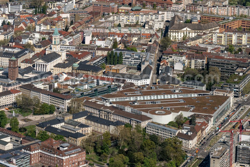 Aerial photograph Karlsruhe - Building of the shopping center Ettlinger Tor Center in Karlsruhe in the state Baden-Wurttemberg, Germany