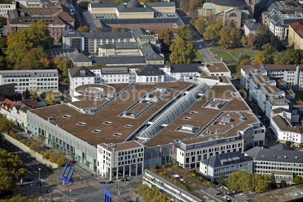 Aerial image Karlsruhe - Building of the shopping center Ettlinger Tor Karlsruhe an der Karl-Friedrich-Strasse in Karlsruhe in the state Baden-Wuerttemberg, Germany