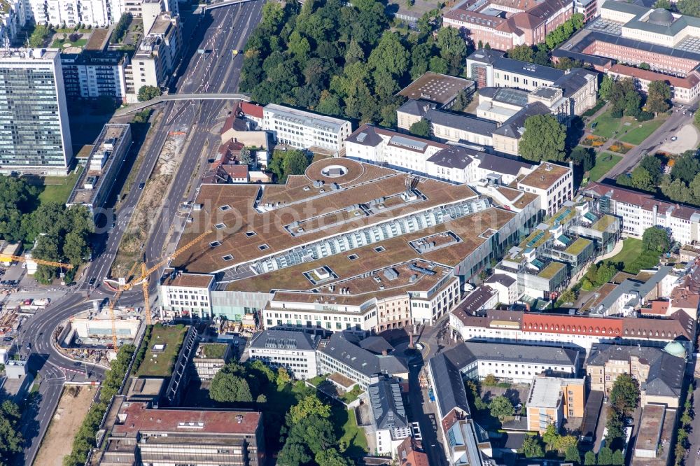 Karlsruhe from above - Building of the shopping center Ettlinger Tor Zentrum in Karlsruhe in the state Baden-Wuerttemberg, Germany