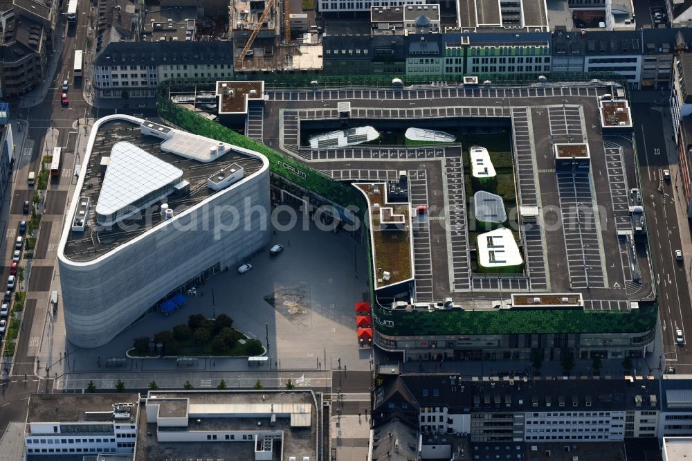 Aerial photograph Koblenz - Building of the shopping center Forum Mittelrhein Koblenz and of Gebaeudekomplex of Romanticum Koblenz on Zentralplatz in Koblenz in the state Rhineland-Palatinate, Germany