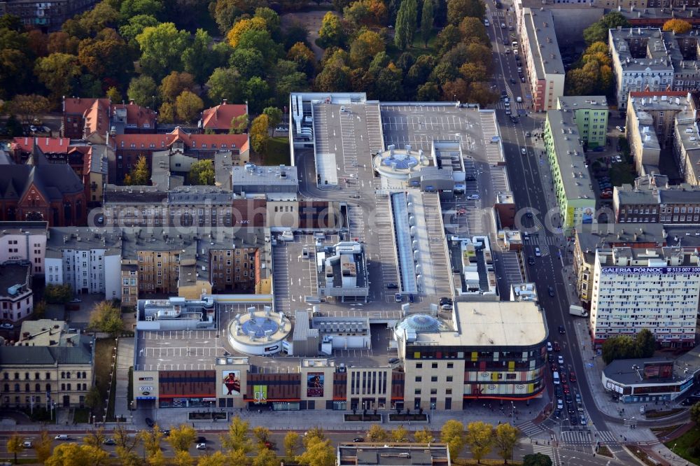 Szczecin - Stettin from above - Building of the shopping center Galeria Kaskada on aleja Niepodleglosci in Szczecin in West Pomerania, Poland