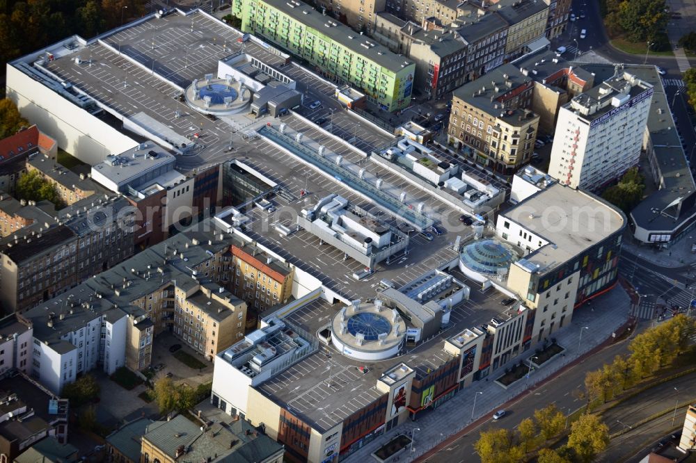 Szczecin - Stettin from above - Building of the shopping center Galeria Kaskada on aleja Niepodleglosci in Szczecin in West Pomerania, Poland