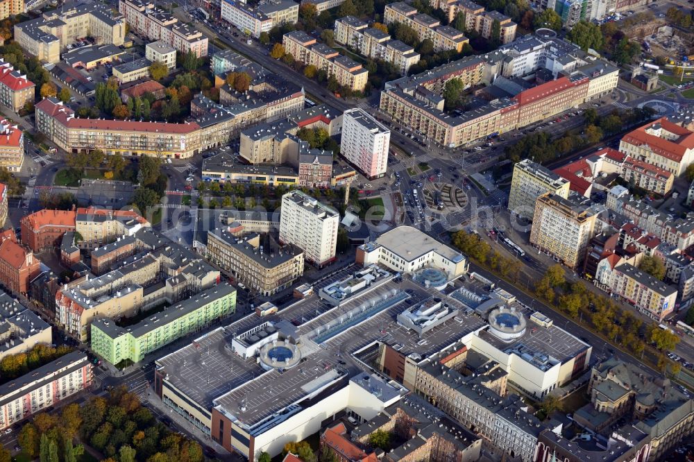 Szczecin - Stettin from above - Building of the shopping center Galeria Kaskada on aleja Niepodleglosci in Szczecin in West Pomerania, Poland