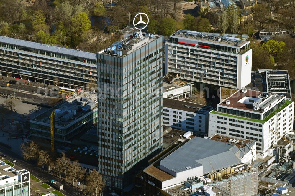 Aerial image Berlin - Building of the shopping center and Geschaeftshaus Europa-Center on Tauentzienstrasse in Berlin, Germany