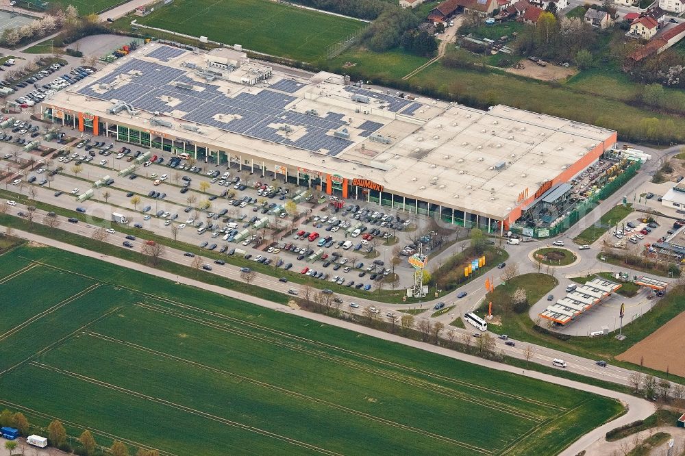 Plattling from the bird's eye view: Building of the shopping center Globus in Plattling in the state Bavaria, Germany