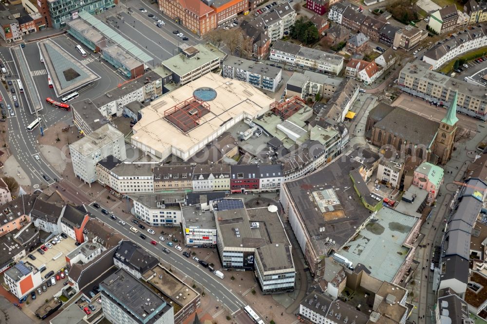 Bottrop from above - Building of the shopping center Hansa-Center in Bottrop in the state North Rhine-Westphalia, Germany