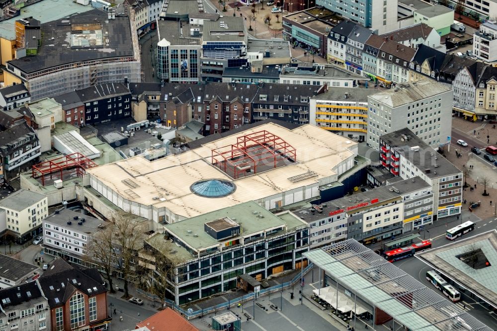 Bottrop from above - Building of the shopping center Hansa-Center in Bottrop in the state North Rhine-Westphalia, Germany