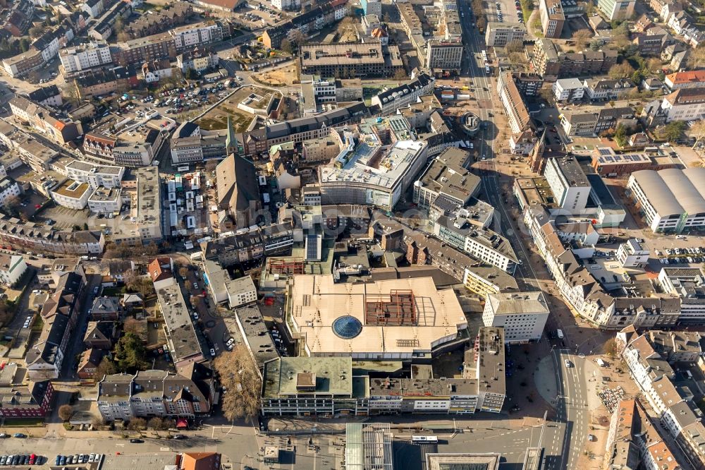 Bottrop from above - Building of the shopping center Hansa-Center in Bottrop in the state North Rhine-Westphalia, Germany