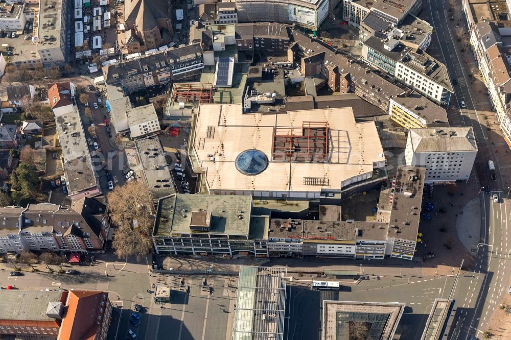 Bottrop from the bird's eye view: Building of the shopping center Hansa-Center in Bottrop in the state North Rhine-Westphalia, Germany